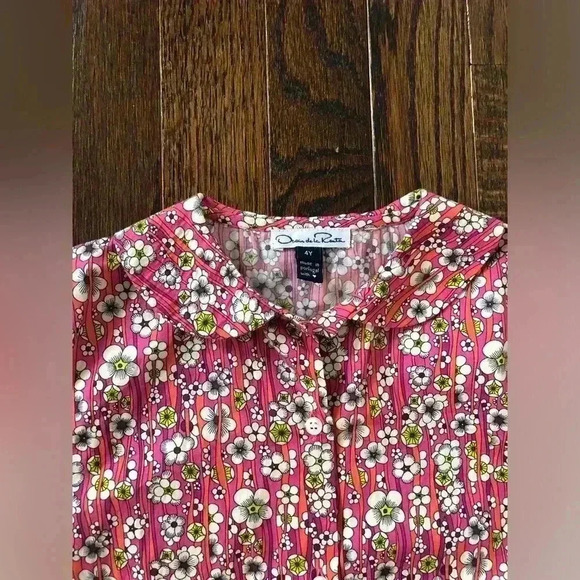 Oscar de la Renta Girls 4/4T Pink Floral 100% Cotton Button-Down Blouse - EUC!! - Picture 4 of 7